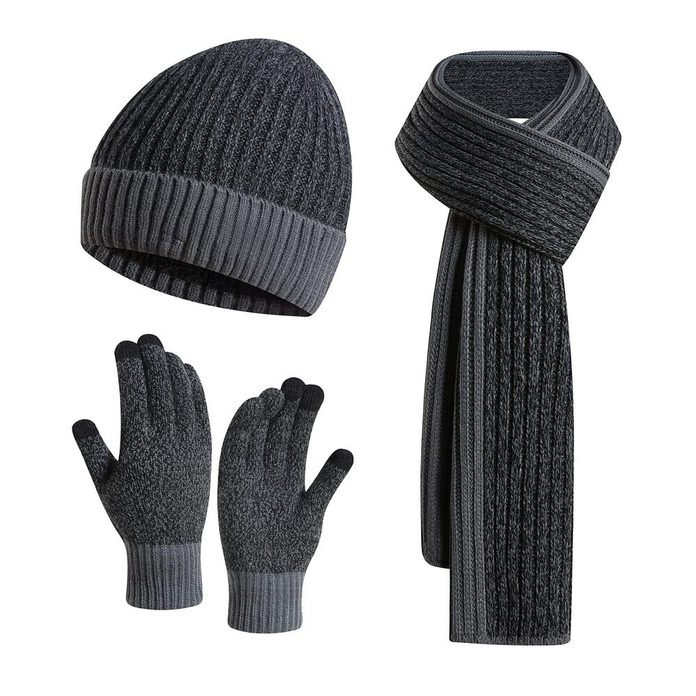 9410 Winter Knitted Beanie Hat Scarf & Touchscreen Gloves 3PCS Set Fleece